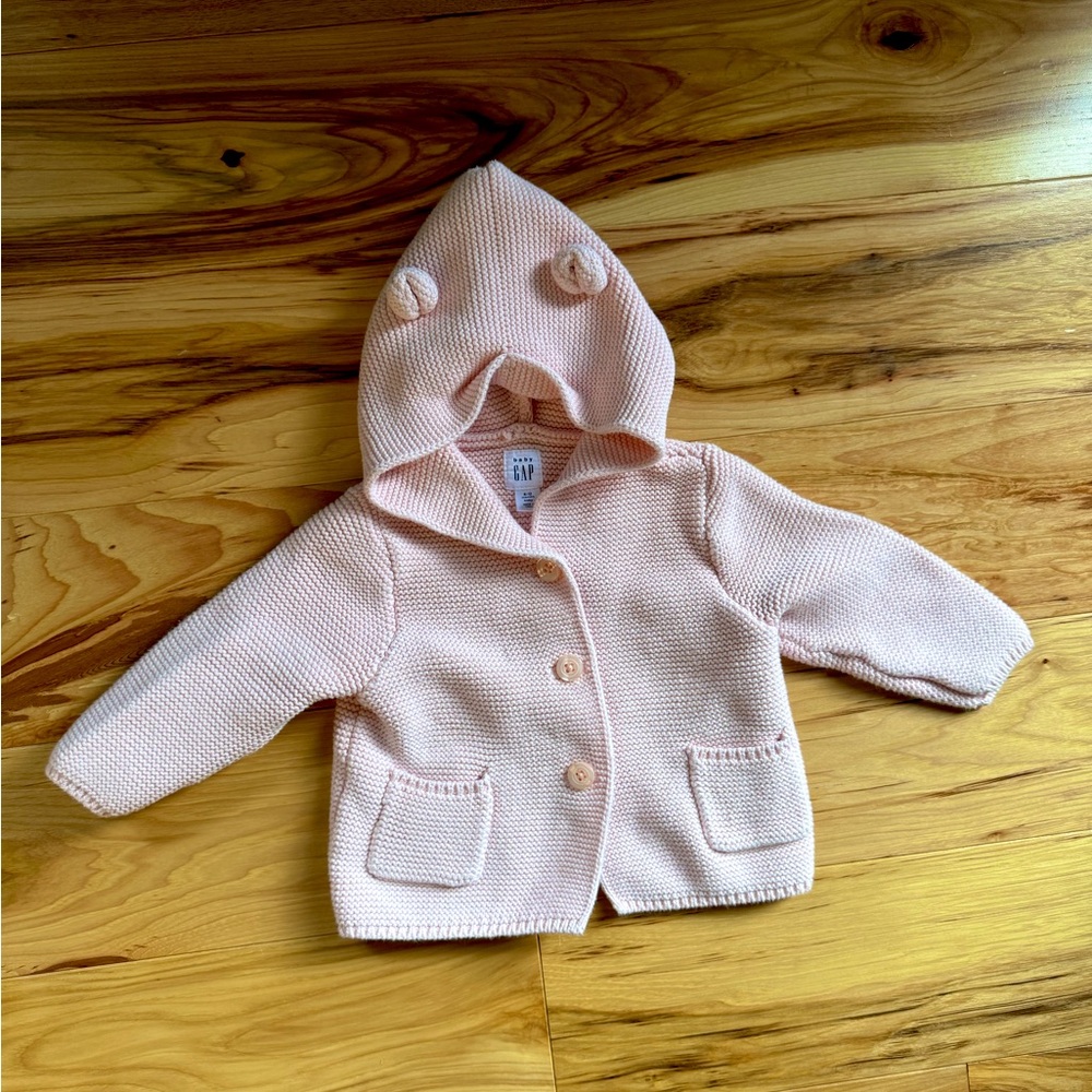 Light pink baby Gap crocheted hoodie sweater 6-12 months